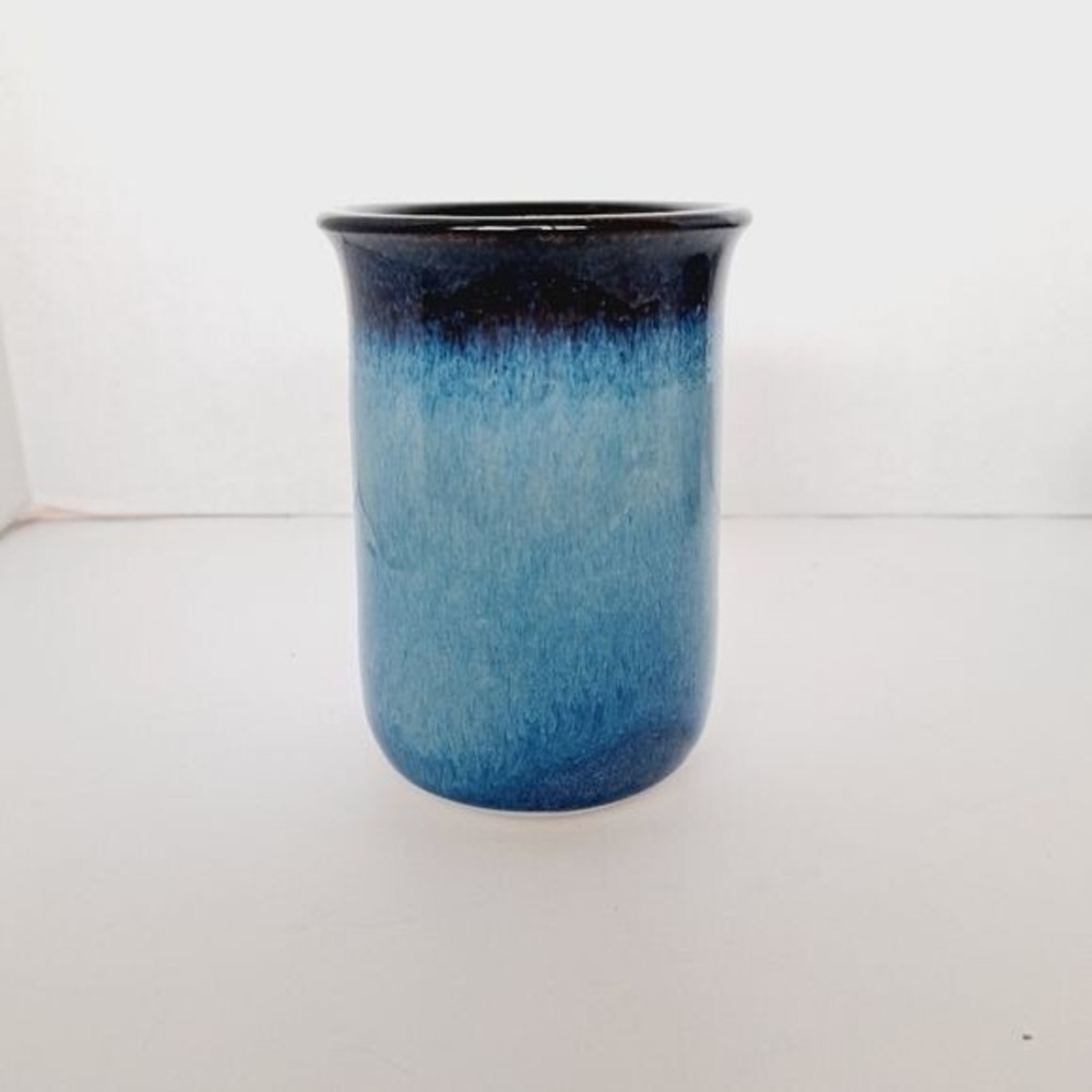 Handmade Studio Pottery Bowl and Tumbler Set Blue Reactive Glaze Signed Art Wear - Picture 3 of 8